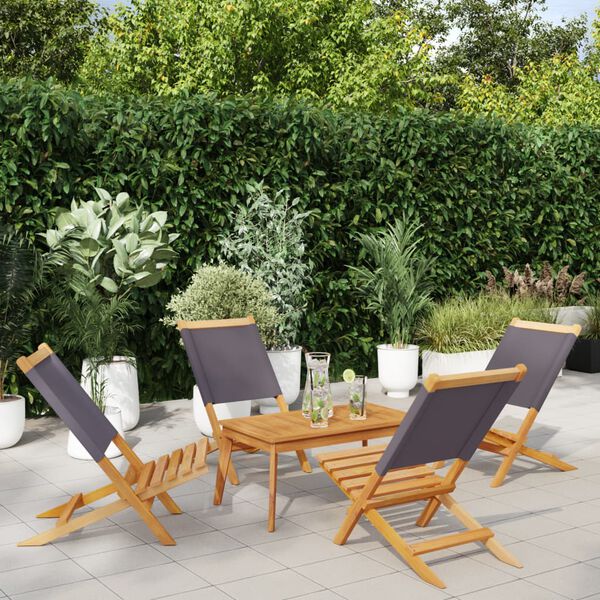 vidaXL Sedie Giardino Pieghevoli 4pz Antracite Tessuto Legno Massello