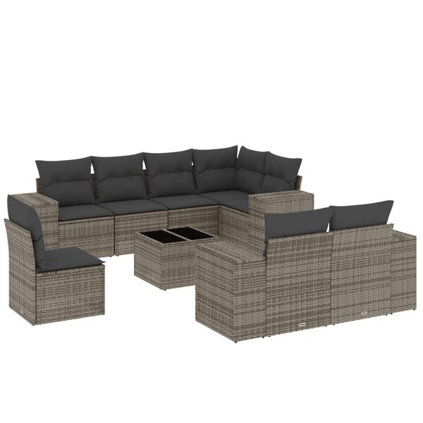 vidaXL Set Divano da Giardino 9 pz con Cuscini Grigio in Polyrattan