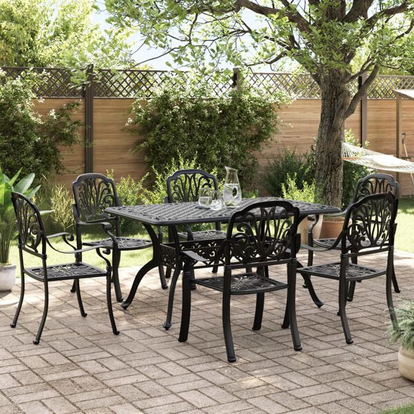 vidaXL Set da Pranzo da Giardino 7 pz Nero in Alluminio Pressofuso