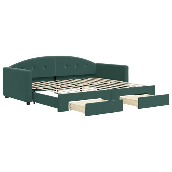 vidaXL Divano Letto Estraibile Cassetti Verde Scuro 90x200cm Velluto