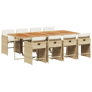 vidaXL Set da Pranzo da Giardino 9 pz con Cuscini Beige in Polyrattan