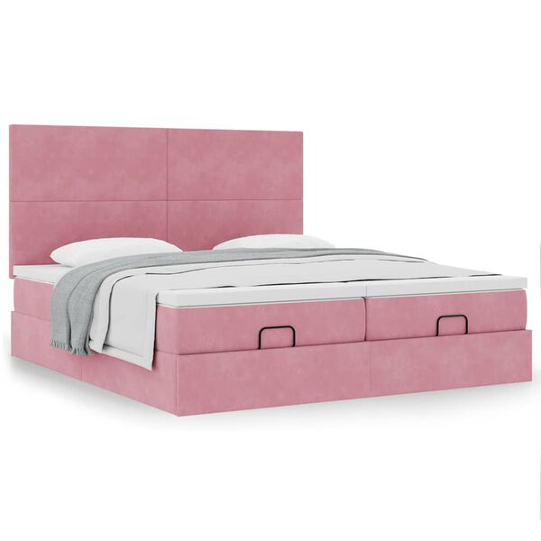 vidaXL Struttura Letto Pouf con Materassi Rosa 180x200 cm Velluto