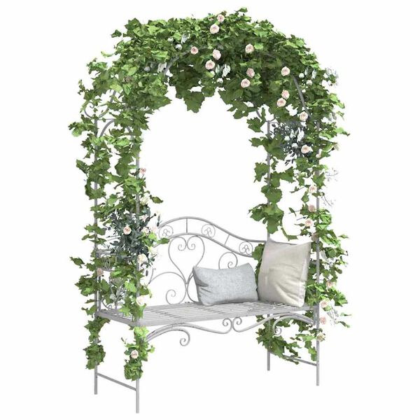 vidaXL Panchina da giardino con cuscino Bianco 104 x 54 x 93cm Acciaio