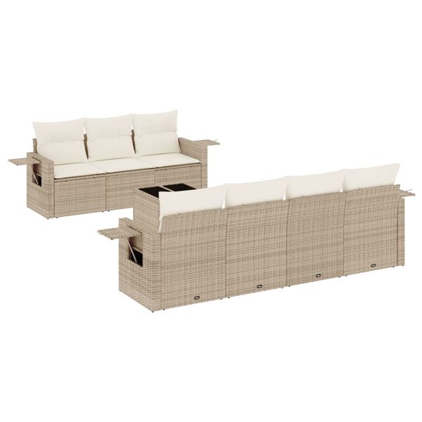 vidaXL Set Divano da Giardino 8 pz con Cuscini Beige in Polyrattan