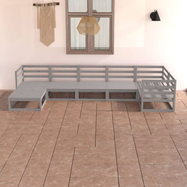 vidaXL Set Divani da Giardino 7 pz Grigi in Legno Massello di Pino