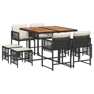 vidaXL Set da Pranzo da Giardino 9 pz con Cuscini Nero in Polyrattan