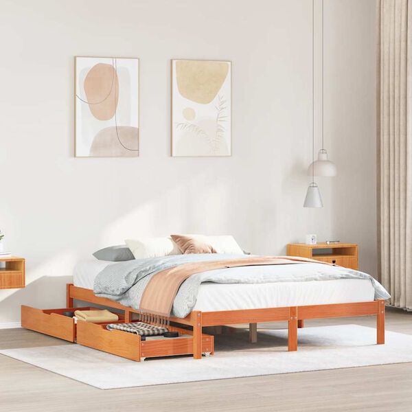 vidaXL Letto senza Materasso Marrone Cera 135x190 cm in Legno di Pino