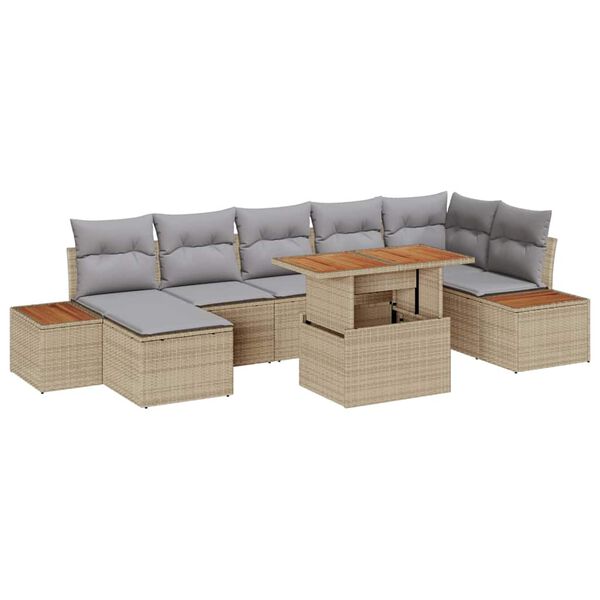 vidaXL Set Divano da Giardino 8 pcs Beige Poly Rattan
