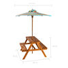 vidaXL Tavolo Picnic per Bambini con Ombrellone 79x90x60cm in Acacia