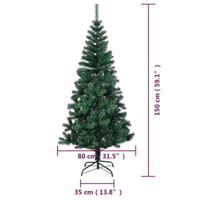 vidaXL Albero di Natale Artificiale Punte Iridescenti Verde 150 cm PVC