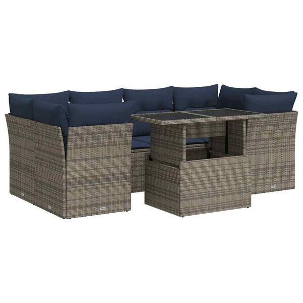 vidaXL Set Divani da Giardino 7pz con Cuscini Grigio Polyrattan Acacia