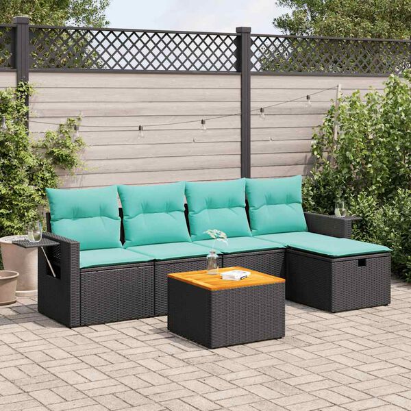 vidaXL Set Divano da Giardino 6 pz con Cuscini Nero in Polyrattan