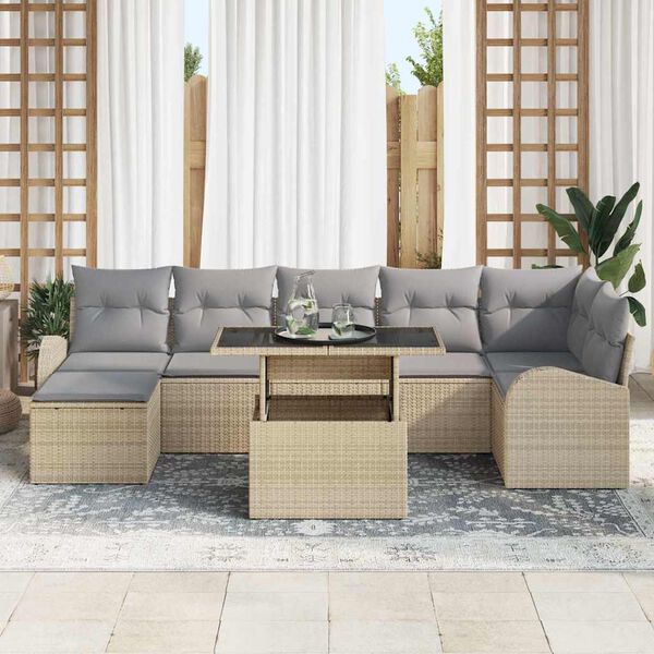 vidaXL Set Divano da Giardino con cuscino 8 pcs beige e grigio chiaro