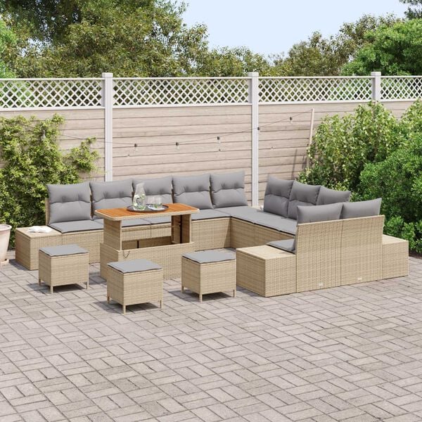 vidaXL Set Divano da Giardino con cuscino 14 pcs Beige polyrattan