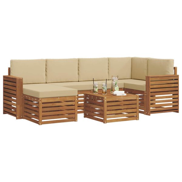 vidaXL Set divani 7 pcs Naturale e Beige Legno di Acacia Massello