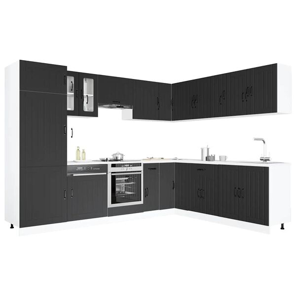 vidaXL Set Mobili da Cucina 14 pz Lucca Neri Legno Multistrato
