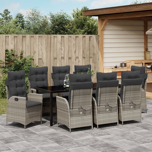vidaXL Set da Pranzo per Giardino 9 pcs Grigio chiaro polyrattan