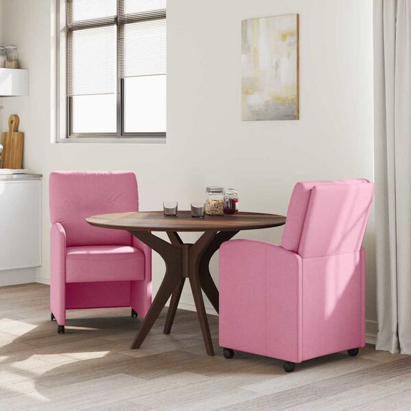 vidaXL Sedie da Pranzo con Ruote 2 pcs Rosa 57 x 67 x 95 cm Tessuto