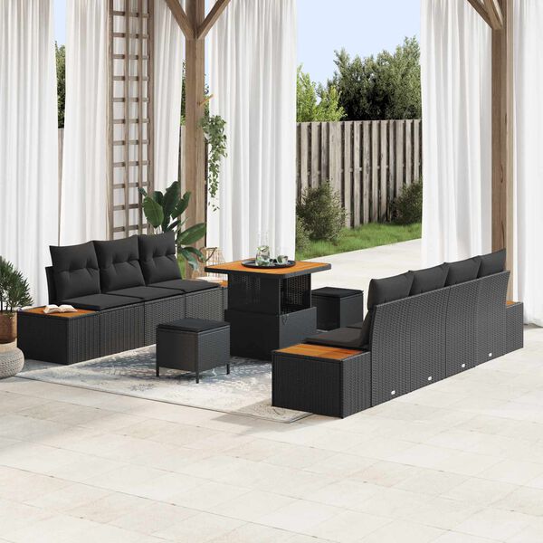 vidaXL Set Divano da Giardino con cuscino 10 pcs Nero Poly Rattan