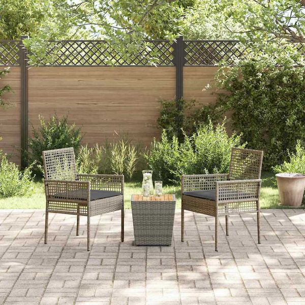 vidaXL Set Bistro da Giardino 3 pcs Grigio Poly Rattan