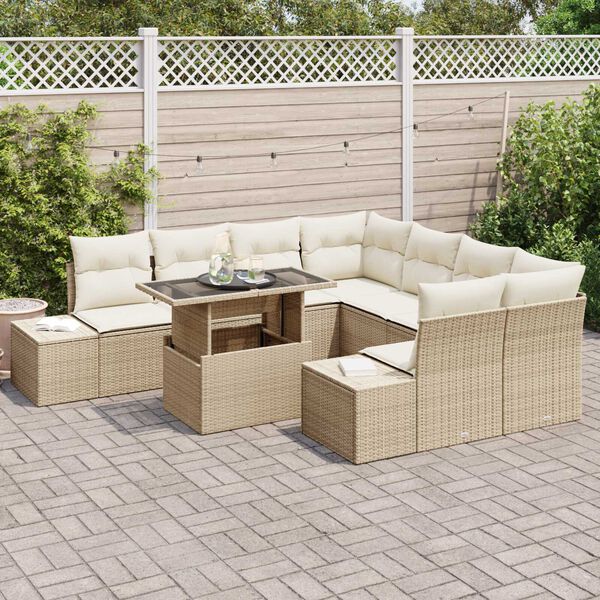 vidaXL Set Divano da Giardino con cuscino 9 pcs Beige e Crema
