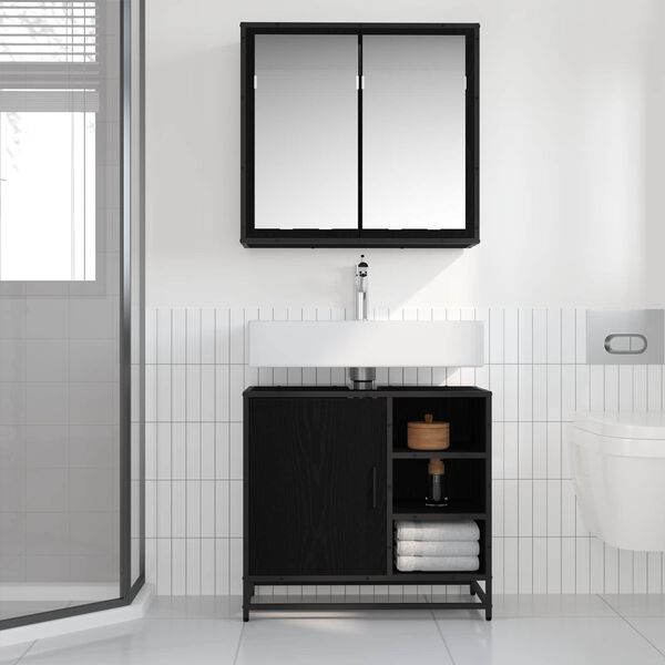 vidaXL Set di mobili per il bagno 2 pcs Rovere Nero Legno multistrato