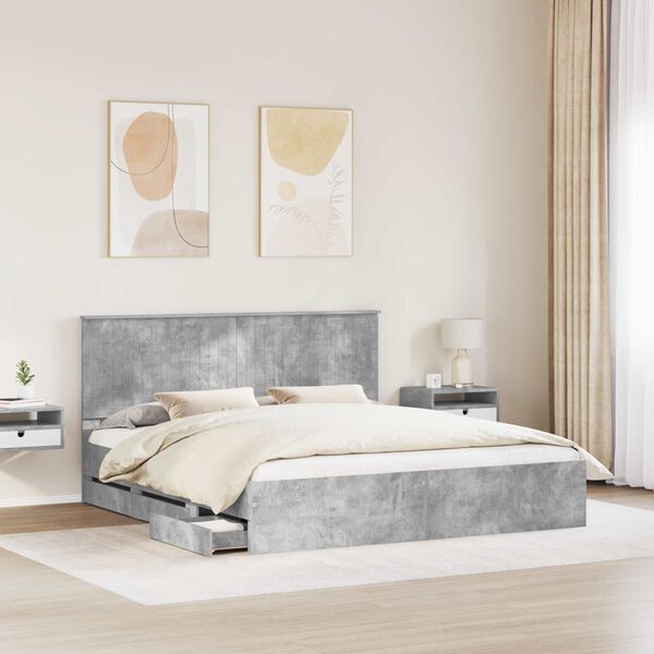 vidaXL Struttura del letto con cassetto Grigio cemento 180 x 200 cm
