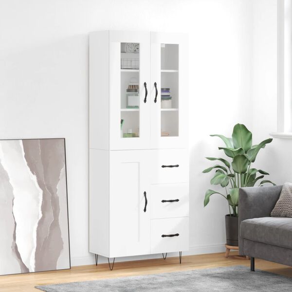 vidaXL Credenza Bianco Lucido 69,5x34x180 cm in Legno Multistrato