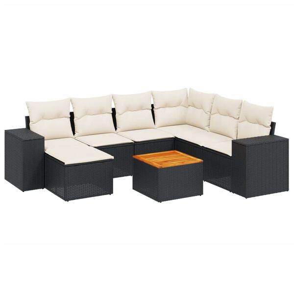 vidaXL Set Divani da Giardino con Cuscini 8 pz Nero in Polyrattan