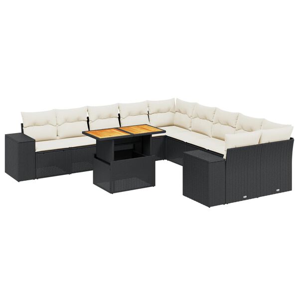 vidaXL Set Divani da Giardino 11 pz con Cuscini in Polyrattan Nero