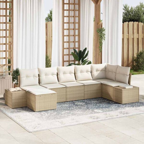 vidaXL Set Divano da Giardino con cuscino 7 pcs Beige polyrattan