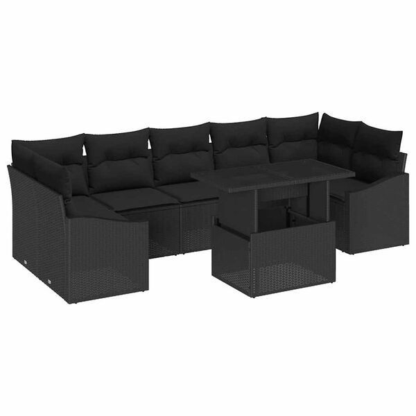 vidaXL Set Divano da Giardino con archiviazione 8 pcs Nero Poly Rattan