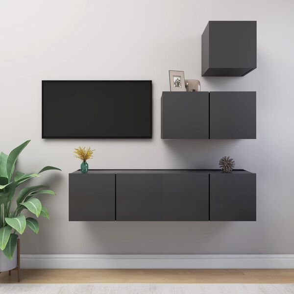 vidaXL Set Mobili Porta TV 4 pz Grigio in Legno Multistrato