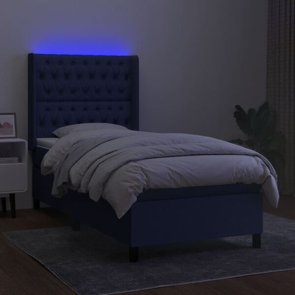 vidaXL Letto a Molle con Materasso e LED Blu 80x200 cm in Tessuto