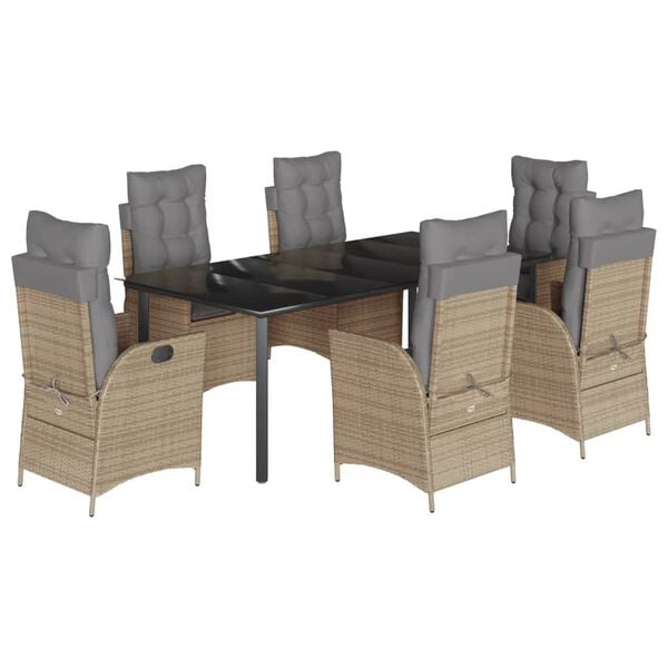 vidaXL Set da Pranzo da Giardino 7 pz con Cuscini Beige in Polyrattan
