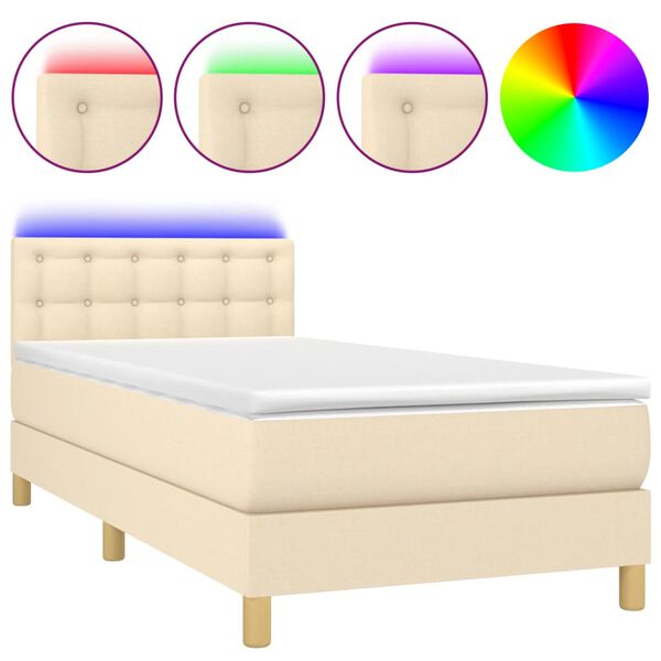 vidaXL Letto a Molle con Materasso e LED Crema 90x190 cm in Tessuto
