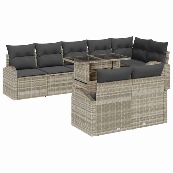 vidaXL Set Divano da Giardino 9 pcs Grigio chiaro polyrattan