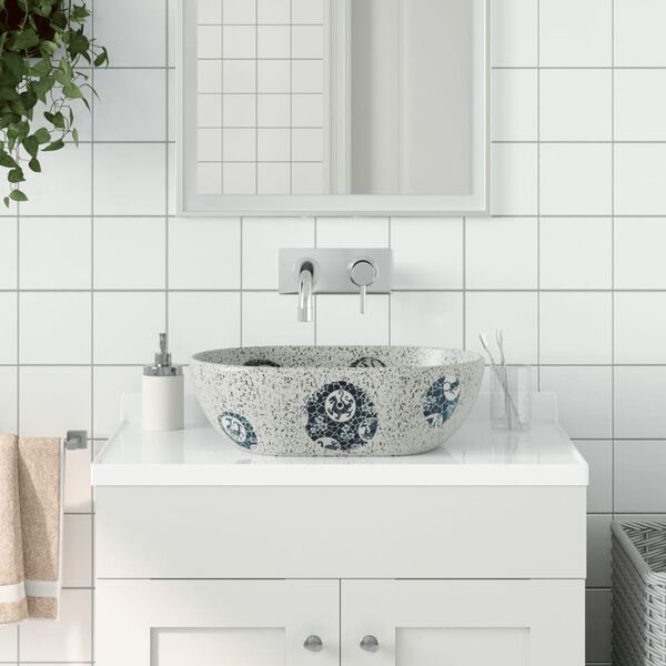 vidaXL Lavabo da Appoggio Grigio e Blu Ovale 47x33x13 cm Ceramica