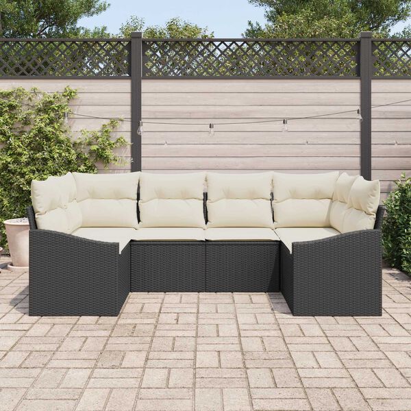 vidaXL Set Divano da Giardino 6 pcs Nero e Crema polyrattan