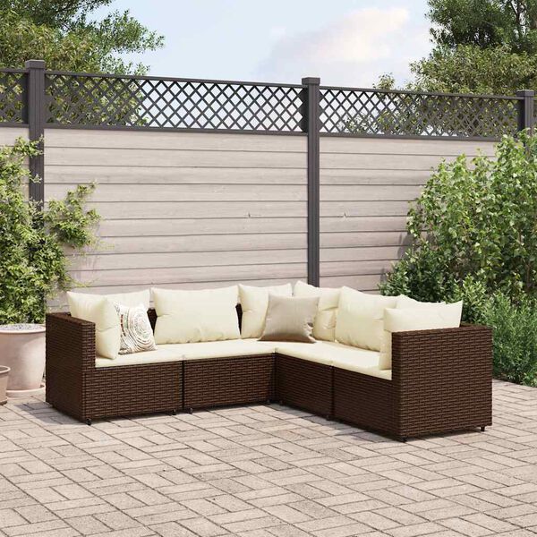 vidaXL Set Divani da Giardino 5 pz con Cuscini Marrone in Polyrattan