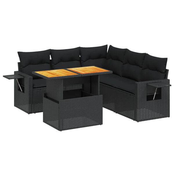 vidaXL Set Divano da Giardino 6 pz con Cuscini Nero in Polyrattan