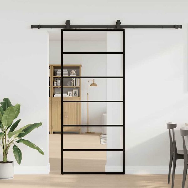 vidaXL Porta Scorrevole con Ferramenta Nera 90x205 cm in Vetro ESG