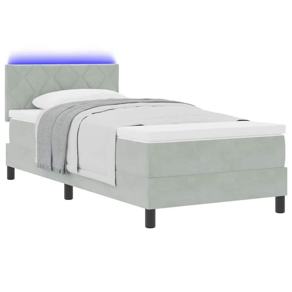 vidaXL Letto a Sorgente LED con led Grigio chiaro 100 x 200 cm Velluto
