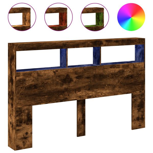 vidaXL Testiera con Contenitore a LED Rovere Fumo 160x17x102 cm