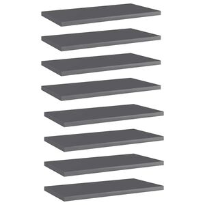vidaXL Ripiani per Libreria 8pz Grigio Lucido 40x20x1,5cm Multistrato