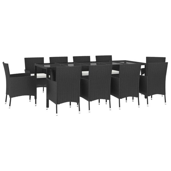 vidaXL Set da Pranzo da Giardino 11 pz con Cuscini in Polyrattan Nero
