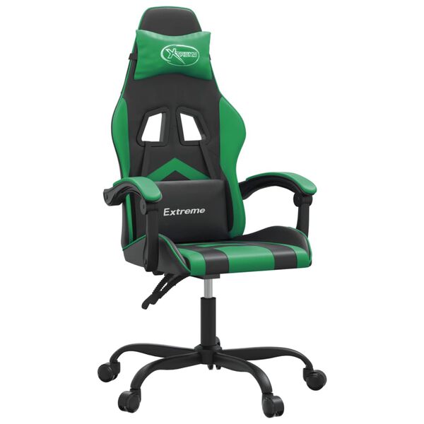 vidaXL Sedia da Gaming Girevole Nera e Verde in Similpelle