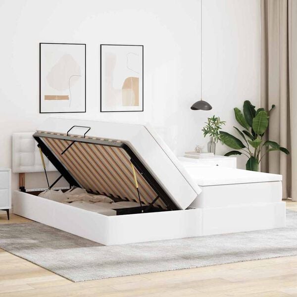 vidaXL Letto con Contenitore Bianco Puro 180 x 200 cm Pelle Sintetica