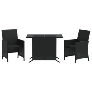 vidaXL Set da Bistr&ograve; 3 pz con Cuscini Nero in Polyrattan
