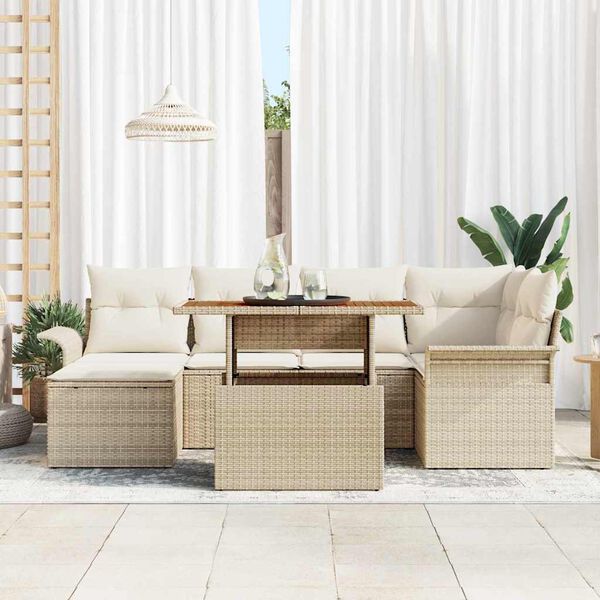 vidaXL Set Divano da Giardino 7 pcs Beige Poly Rattan